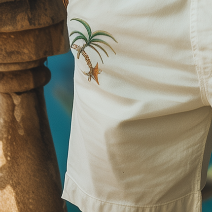 Men's Hawaiian Style Embroidered Ramie Shorts | Casual Fit | Summer Fashion | Premium Lightweight Fabric | Versatile Styling | Beach Outing | Tropical Design | Comfortable Wardrobe Essential