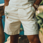 Men's Hawaiian Style Embroidered Ramie Shorts | Casual Fit | Summer Fashion | Premium Lightweight Fabric | Versatile Styling | Beach Outing | Tropical Design | Comfortable Wardrobe Essential