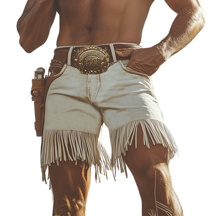 Men's Western Fringe Denim Shorts | Summer Fashion | Relaxed Fit | Mid-Thigh Length | Casual Adventure Wear | Music Festivals | Multiple Sizes | Machine Washable | Comfortable & Durable