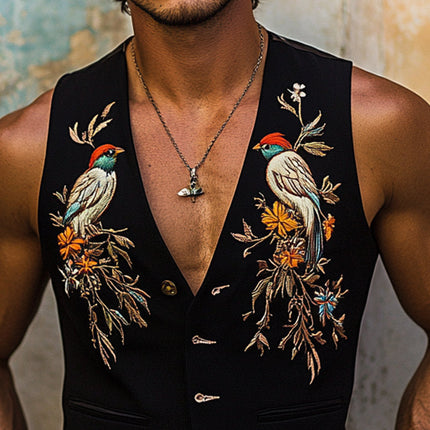 Men's Vintage Embroidered V-Neck Vest | Classic Retro Style | Versatile Layering | Exquisite Craftsmanship | Comfortable Fit | Perfect for Casual or Formal Outfits | Tailored Silhouette