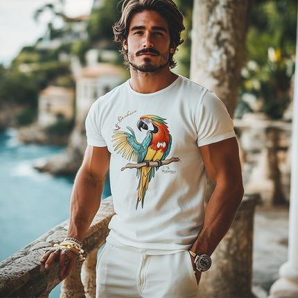 Men's Casual Round Neck T-Shirt | Summer Fashion | Cotton Blend | Animal Embroidery | Short Sleeve | Soft & Comfortable | Versatile Outfit | Breathable Tee | Easy Care | Perfect for Relaxed Style