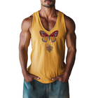 Men's Vintage Butterfly Embroidered Tank | Cotton Linen Blend | Slim Fit | U-Neck | Artistic Summer Style | Breathable Fabric | Casual Versatile Top | Multiple Sizes Available