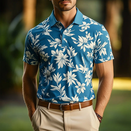 Men's Polo Shirt | Retro Casual Style | Short Sleeve | Hawaii Beach | Floral Design | Breathable Lightweight Fabric | Summer Fashion | S-3XL