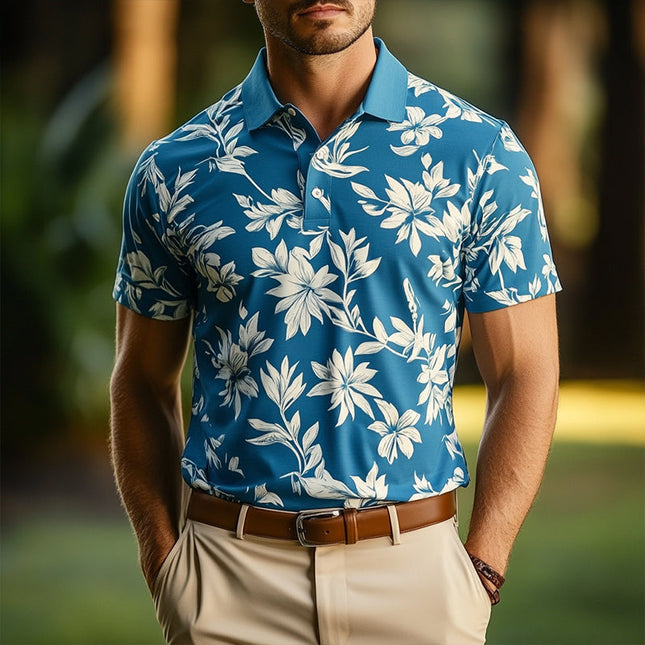 Men's Polo Shirt | Retro Casual Style | Short Sleeve | Hawaii Beach | Floral Design | Breathable Lightweight Fabric | Summer Fashion | S-3XL