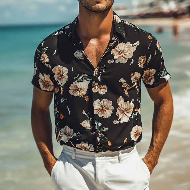 Men's Hawaiian Shirt | Retro Casual Beachwear | Floral Lapel Short Sleeve Top | Summer Vacation | Comfortable Cotton Blend | Vibrant Tropical Design | Perfect for Beach & Casual Outings | S-3XL