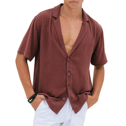 Men's Breathable Cotton Linen Short Sleeve Shirt | Notched Lapel | Loose Fit | Casual Summer Top | Versatile Colors | Lightweight | Moisture-Wicking | Easy Care | Multiple Sizes Available