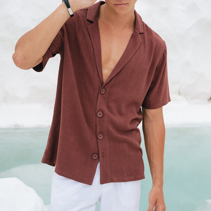 Men's Breathable Cotton Linen Short Sleeve Shirt | Notched Lapel | Loose Fit | Casual Summer Top | Versatile Colors | Lightweight | Moisture-Wicking | Easy Care | Multiple Sizes Available