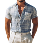 Men's Retro Plaid Linen Shirt | Short Sleeve | Lapel Collar | Casual Pocket Design | Breathable Fabric | Multiple Sizes | Classic Style | Ideal for Summer