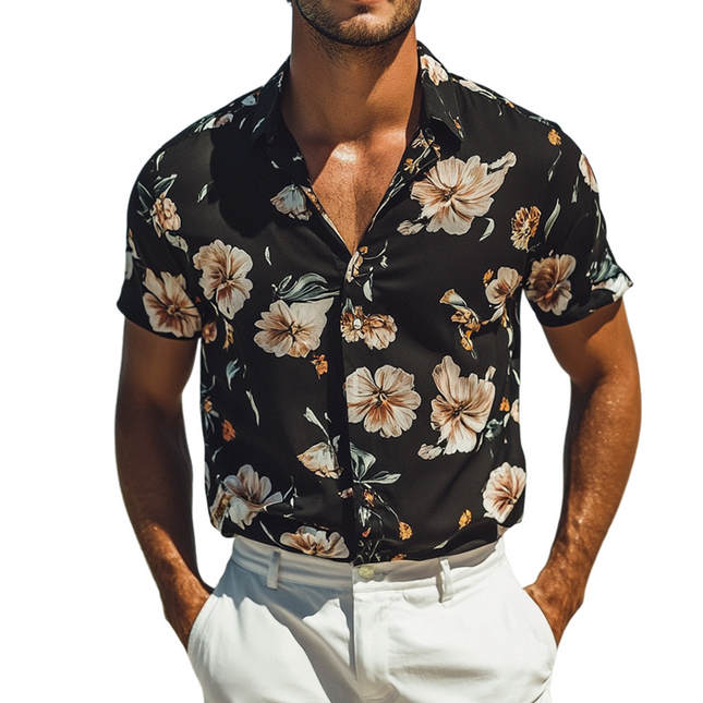 Men's Hawaiian Shirt | Retro Casual Beachwear | Floral Lapel Short Sleeve Top | Summer Vacation | Comfortable Cotton Blend | Vibrant Tropical Design | Perfect for Beach & Casual Outings | S-3XL