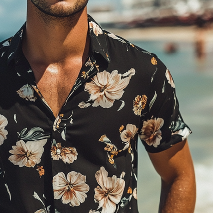 Men's Hawaiian Shirt | Retro Casual Beachwear | Floral Lapel Short Sleeve Top | Summer Vacation | Comfortable Cotton Blend | Vibrant Tropical Design | Perfect for Beach & Casual Outings | S-3XL