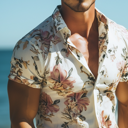 Men's Hawaiian Shirt | Floral Short Sleeve | Lapel Collar | Retro Casual Beach Wear | Lightweight Cotton Blend | Tropical Summer Style | Comfortable Fit | Vibrant Floral Patterns | Available S-3XL
