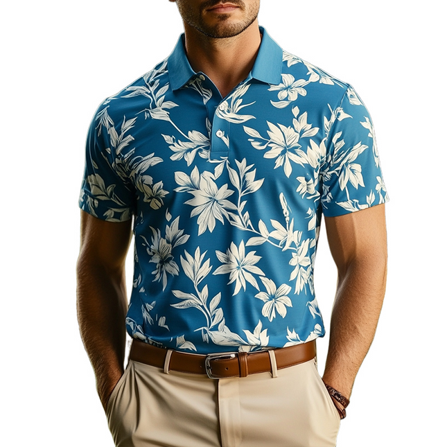 Men's Polo Shirt | Retro Casual Style | Short Sleeve | Hawaii Beach | Floral Design | Breathable Lightweight Fabric | Summer Fashion | S-3XL