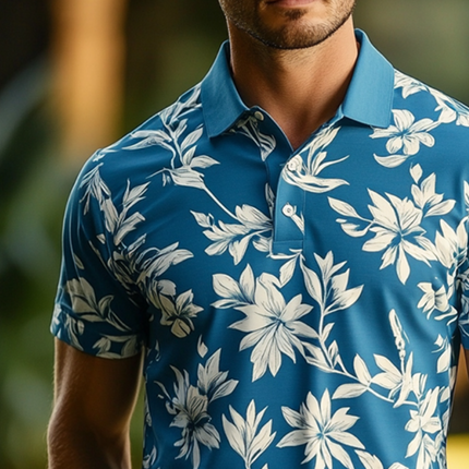 Men's Polo Shirt | Retro Casual Style | Short Sleeve | Hawaii Beach | Floral Design | Breathable Lightweight Fabric | Summer Fashion | S-3XL