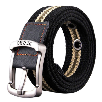 Men's Belt | Casual Canvas Leather | Pin Buckle | Classic Dual-tone Design | Versatile Everyday Wear | Adjustable Strap | Multiple Sizes | Black Brown Khaki Options