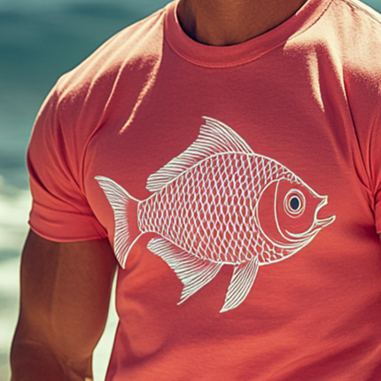 Men's T-Shirt | Retro Fish Print | Casual Short Sleeve | Round Neck | Breathable Cotton | Relaxed Fit