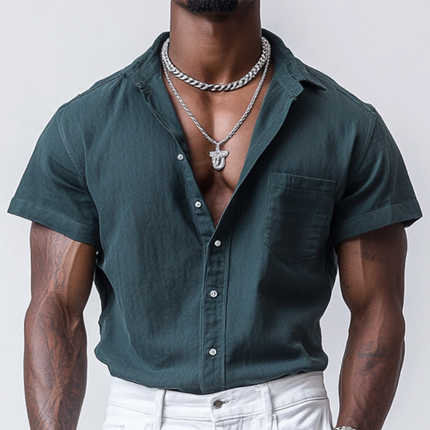 Men's Short Sleeve Shirt | Casual Cotton Linen Blend | Lapel Collar | Single Breasted Loose Fit | Breathable | Summer Beachwear | Easy Care | Available in Multiple Colors & Sizes