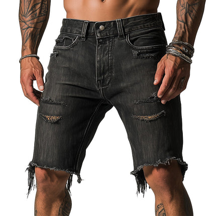 Men's Retro Slim Fit Ripped Denim Shorts | Vintage Style | High-Quality Fabric | Breathable Summer Wear | Casual | Fashionable Design | Durable | Comfortable | Perfect for Beach or Casual Outings