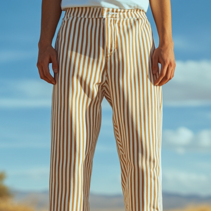 Men's Slim Straight Pants | Cotton Twill | Striped Design | Casual to Semi-Formal Versatility | Comfortable & Durable | Breathable Fabric | Stylish Everyday Wear