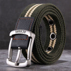 Men's Belt | Casual Canvas Leather | Pin Buckle | Classic Dual-tone Design | Versatile Everyday Wear | Adjustable Strap | Multiple Sizes | Black Brown Khaki Options