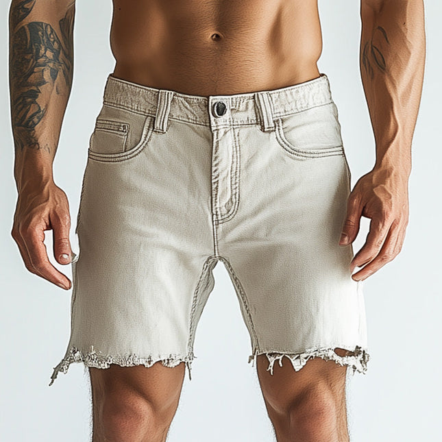 Men's Denim Shorts | Slim Fit | Raw Edge | Summer Fashion | Breathable Fabric | Casual Style | High-Quality | Trendy Rugged Look