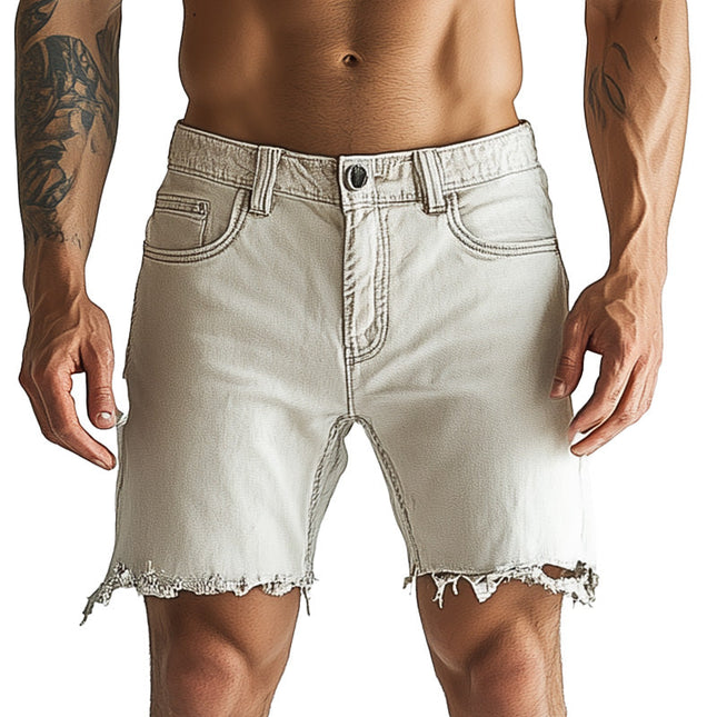 Men's Denim Shorts | Slim Fit | Raw Edge | Summer Fashion | Breathable Fabric | Casual Style | High-Quality | Trendy Rugged Look