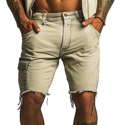 Men's Denim Shorts | Summer Fashion | Slim Fit | Raw Edge | Multiple Pockets | High-Quality Fabric | Versatile Wash | Casual Wear