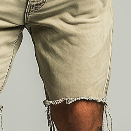 Men's Denim Shorts | Summer Fashion | Slim Fit | Raw Edge | Multiple Pockets | High-Quality Fabric | Versatile Wash | Casual Wear