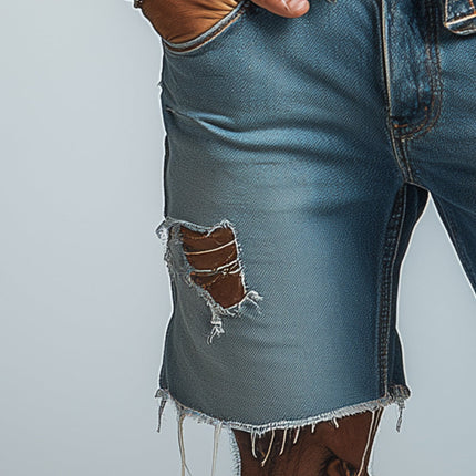 Men's Ripped Denim Shorts | Summer Fashion Casual Wear | Brushed Finish | Lightweight Blue Jeans | Comfortable Fit for Daily Wear | Trendy Street Style | Versatile Summer Shorts for Men