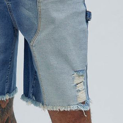 Men's Denim Patchwork Shorts | Raw Edge Casual Design | Summer Shorts for Men | Breathable Durable Fabric | Relaxed Fit | Adjustable Waistband | Above Knee Length | Stylish Trendy Summer Shorts