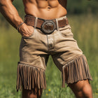 Men's Summer Denim Shorts | Western Cowboy Style | Tassel Detail | Comfortable Casual Fit | Above-the-Knee Length | Durable Breathable Fabric | Classic Denim Blue | Perfect for Festivals and Outings
