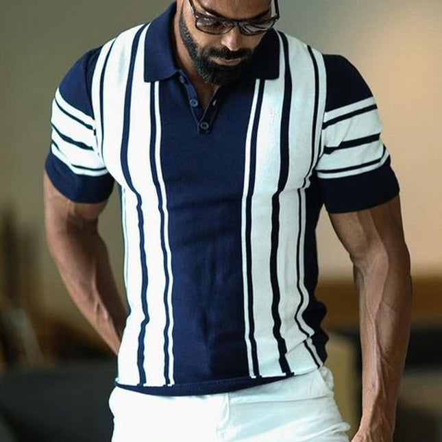 Men's Polo Shirt | Summer Short Sleeve | Colorblock Vertical Stripes | Lightweight Breathable Cotton Blend | Classic Polo Collar | Sizes S to 3XL | Casual & Semi-Formal | Men's Fashion Apparel