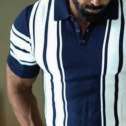 Men's Polo Shirt | Summer Short Sleeve | Colorblock Vertical Stripes | Lightweight Breathable Cotton Blend | Classic Polo Collar | Sizes S to 3XL | Casual & Semi-Formal | Men's Fashion Apparel