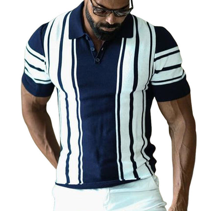 Men's Polo Shirt | Summer Short Sleeve | Colorblock Vertical Stripes | Lightweight Breathable Cotton Blend | Classic Polo Collar | Sizes S to 3XL | Casual & Semi-Formal | Men's Fashion Apparel