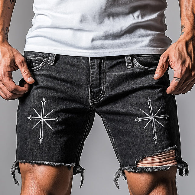 Men's Denim Shorts | Summer Embroidered | Ripped Casual Style | High-Quality Fabric | Comfortable Fit | Fashionable Distressed Design | Multiple Pockets | Urban Trend | Perfect Summer Wardrobe
