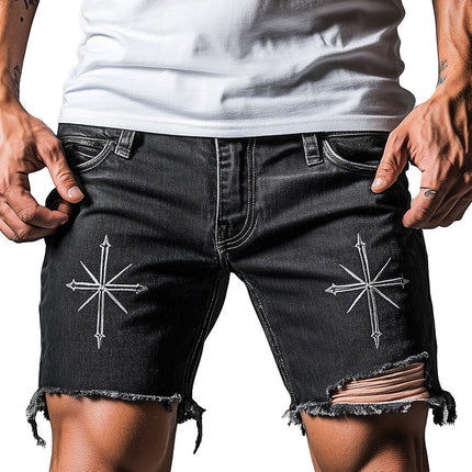 Men's Denim Shorts | Summer Embroidered | Ripped Casual Style | High-Quality Fabric | Comfortable Fit | Fashionable Distressed Design | Multiple Pockets | Urban Trend | Perfect Summer Wardrobe