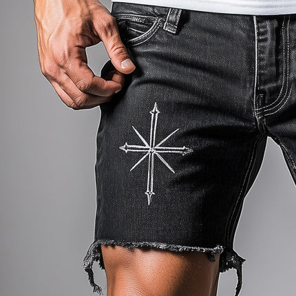 Men's Denim Shorts | Summer Embroidered | Ripped Casual Style | High-Quality Fabric | Comfortable Fit | Fashionable Distressed Design | Multiple Pockets | Urban Trend | Perfect Summer Wardrobe