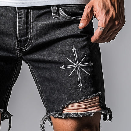 Men's Denim Shorts | Summer Embroidered | Ripped Casual Style | High-Quality Fabric | Comfortable Fit | Fashionable Distressed Design | Multiple Pockets | Urban Trend | Perfect Summer Wardrobe