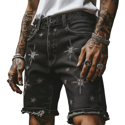Men's Denim Shorts | Summer Retro Print | Raw Edge Casual | Comfortable Fit | Durable High-Quality Material | Perfect for Beach & Barbecue | Trendy Vintage Style