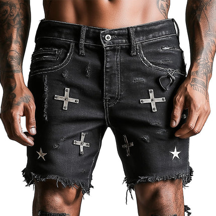 Men's Retro Printed Denim Shorts | Raw Edge Design | Casual Summer Style | High-Quality Fabric | Relaxed Fit | Versatile Fashion | Cool Comfort for Warm Weather