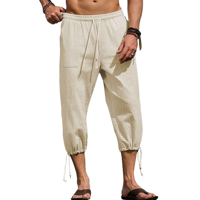 Men's Cropped Pants | Cotton Linen Blend | Regular Fit | Breathable Solid Color Casual Wear | Versatile Style for Any Occasion | Comfortable Summer Outfit