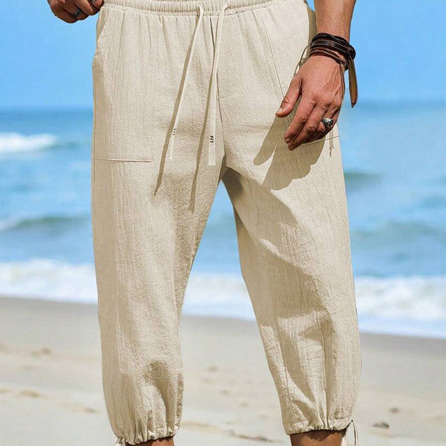 Men's Cropped Pants | Cotton Linen Blend | Regular Fit | Breathable Solid Color Casual Wear | Versatile Style for Any Occasion | Comfortable Summer Outfit