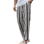 Men's Striped Cotton Blend Elastic Waist Casual Pants | Breathable Fabric | Holiday Style | Timeless Stripe Design | Comfortable Fit | Versatile Occasion Wear