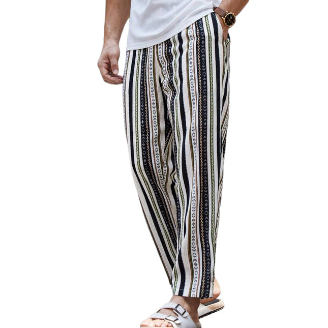 Men's Striped Cotton Blend Elastic Waist Casual Pants | Breathable Fabric | Holiday Style | Timeless Stripe Design | Comfortable Fit | Versatile Occasion Wear