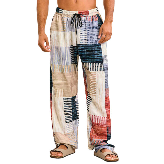 Men's Casual Elastic Waist Pants | Printed Resort Style | Lightweight Breathable Cotton Blend | Comfortable All-Day Wear | Unique Pattern | Versatile Design for Beach and Outings