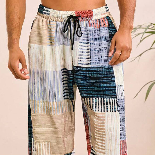 Men's Casual Elastic Waist Pants | Printed Resort Style | Lightweight Breathable Cotton Blend | Comfortable All-Day Wear | Unique Pattern | Versatile Design for Beach and Outings