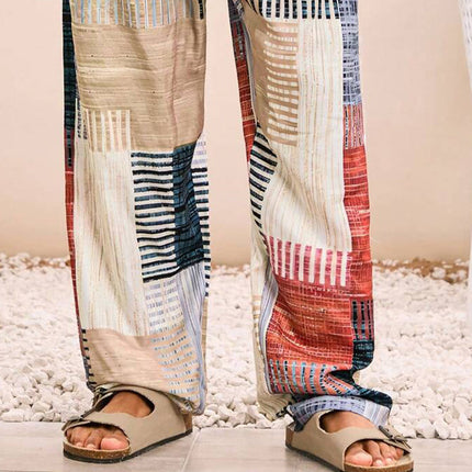 Men's Casual Elastic Waist Pants | Printed Resort Style | Lightweight Breathable Cotton Blend | Comfortable All-Day Wear | Unique Pattern | Versatile Design for Beach and Outings