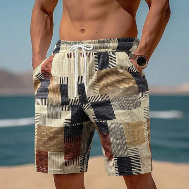 Men's Elastic Waist Color Block Shorts | Cotton Blend | Vacation Casual Wear | Lightweight Style | Mid-Thigh Length | Adjustable Fit | Beach & City Fashion