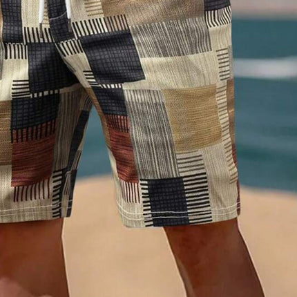 Men's Elastic Waist Color Block Shorts | Cotton Blend | Vacation Casual Wear | Lightweight Style | Mid-Thigh Length | Adjustable Fit | Beach & City Fashion
