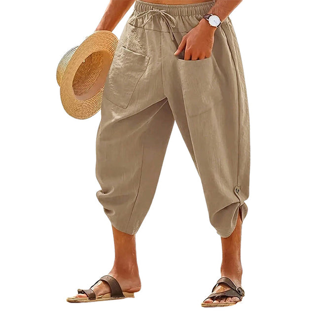 Men's Casual Pants | Cotton Linen Blend | Loose Fit | Cropped Length | Breathable & Comfortable | Lightweight Summer Fashion | Versatile for Beach & Outings | Ideal Cool & Relaxed Style