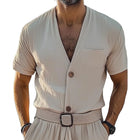 Men's Summer Shirt | Basic V-neck | Short Sleeve | Cotton Blend Fabric | Lightweight & Breathable | Casual Essential | Multiple Sizes | Available in White Blue Khaki | Machine Washable